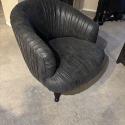 Real Leather  Chair - Charcoal Grey Pleated Letter 