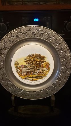 Heavy Pewter Currier & Ives Wall Plate