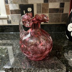 Fenton Pink Cranberry Ruffled Coin Vase