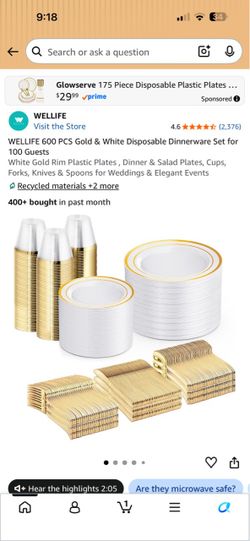 WELLIFE 600-Piece Gold & White Disposable Dinnerware Set