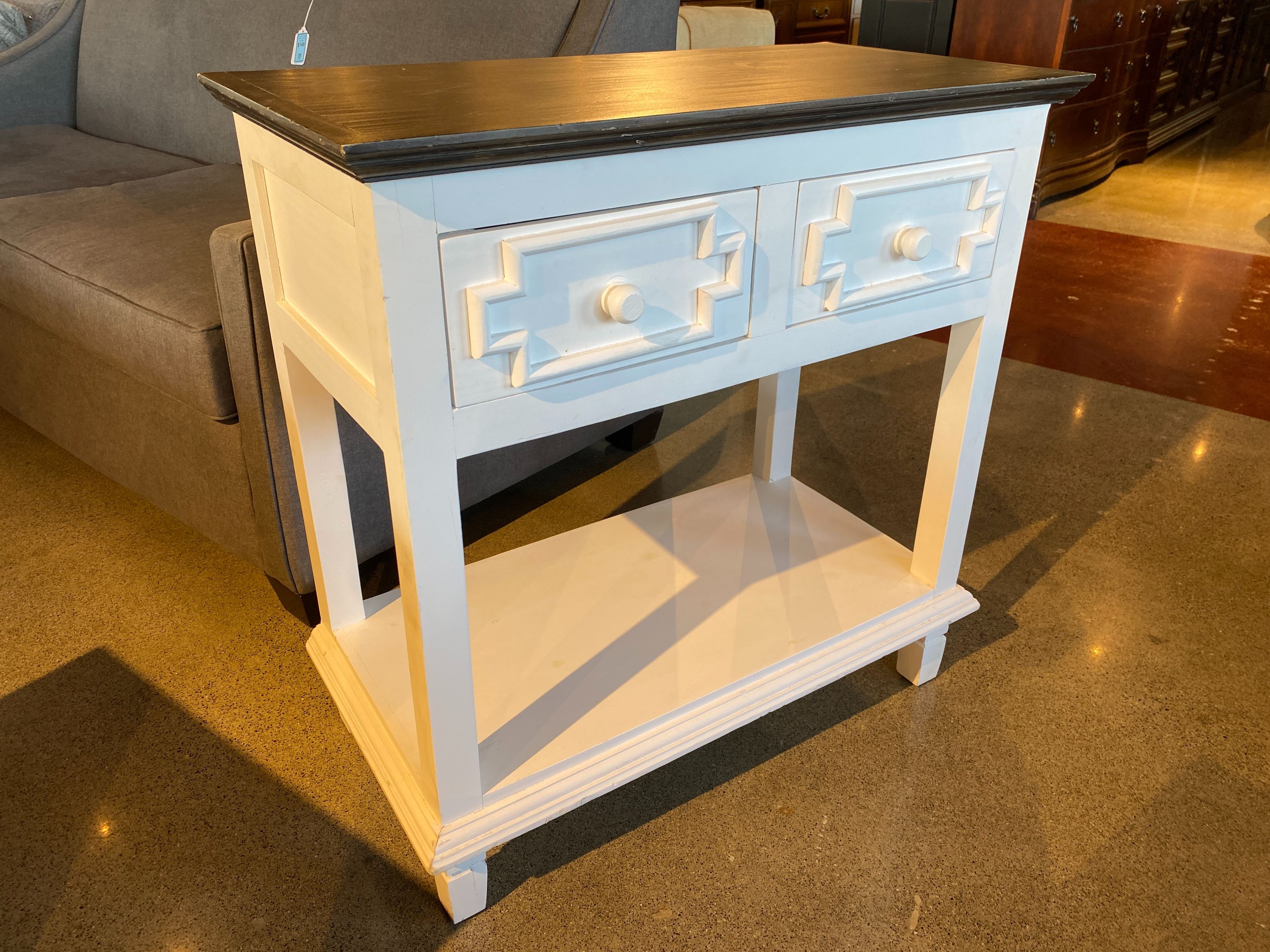 White Bottom 2-Drawer Side Table w/ Lower Shelf