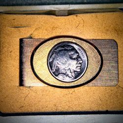 Vintage 1929 Buffalo Nickel Brass Money Clip