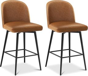 Swivel Bar Stools Set of 6, 26 Inch Faux Leather Counter Height Barstools with Back and Metal Frame, Upholstered Counter Stools for Kitchen Island, Di
