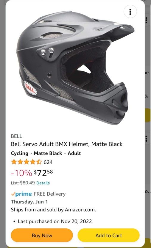 Dirt Bike Helmet Bell Servo Adult BMX Helmet, Matte Black Mtb Helmet