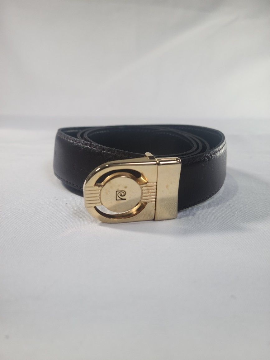 Leather Belt Pierre Cardin Belt Black Gold Tone Buckle Italy