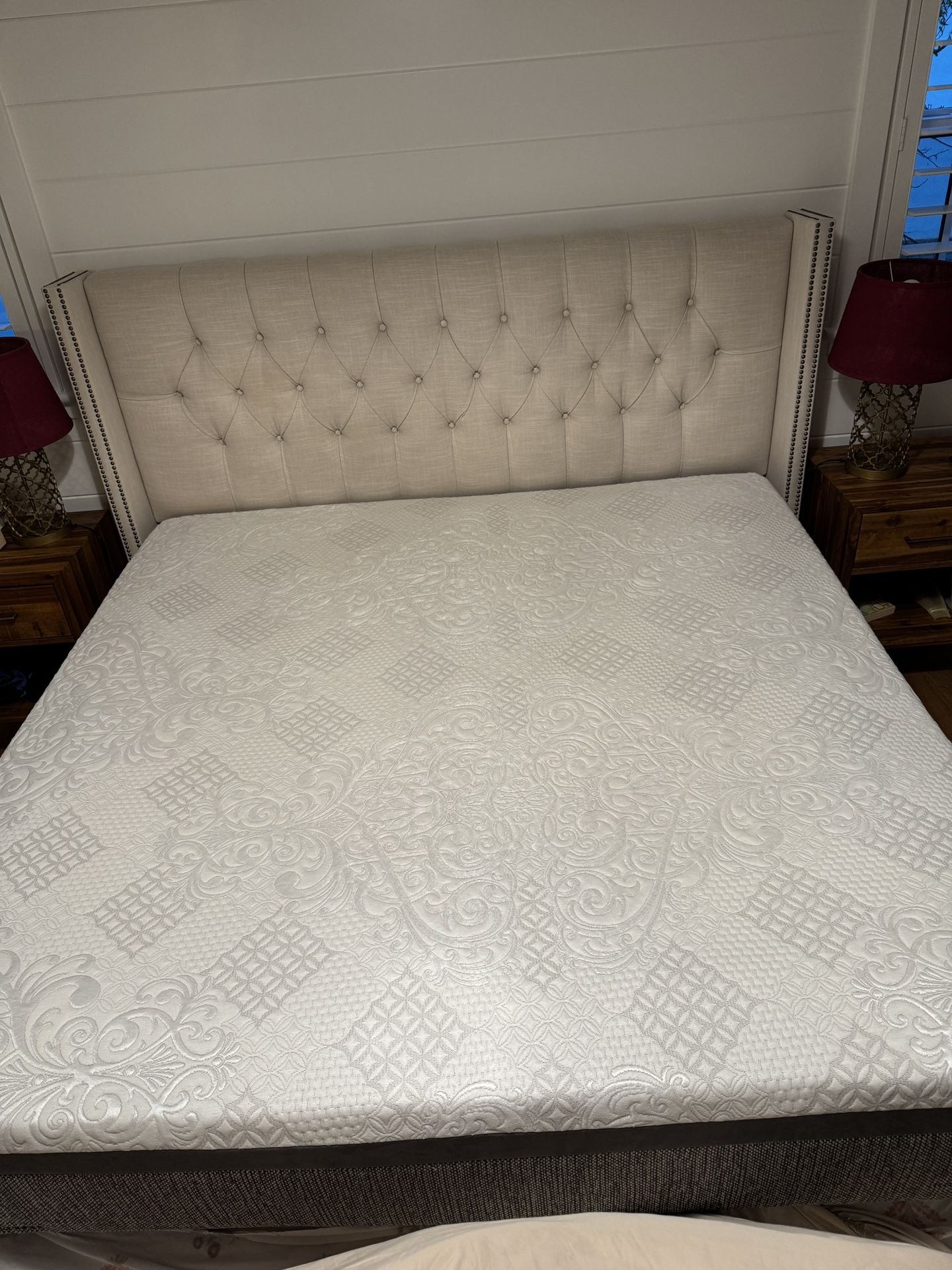 Beautiful Upholstered King Bed with Mattress And Box Spring