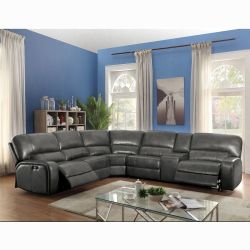 Brand New Grey Leather Power Reclining Sectional Sofa 