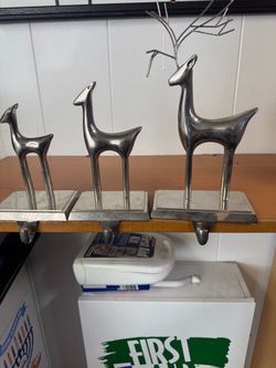 Set of 3 Silver Metal Reindeer Stocking Holders