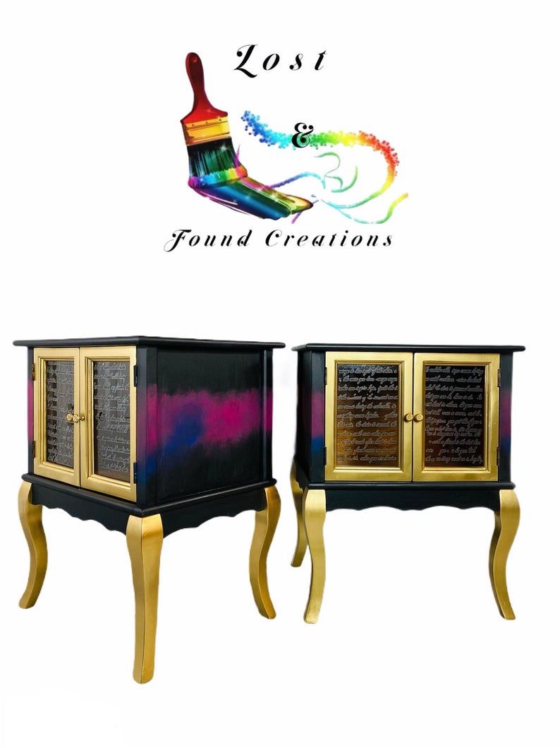 Two End tables/ boho side tables/ bedside tables/ nightstands/ hand painted tables/ bohemian furniture/ boho chic end tables/ boho tables/