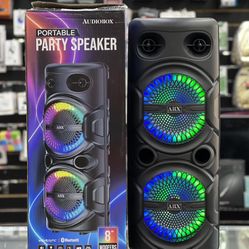 Dual 8" Karaoke Party Speaker with Microphone & Ring Lights
