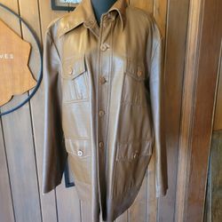 Vintage Kentfield 1960s Faux Leather Vinyl Jacket Trench Sz XL Brown