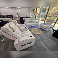 3PC Power recliner sofa set with power head rests LED USB
