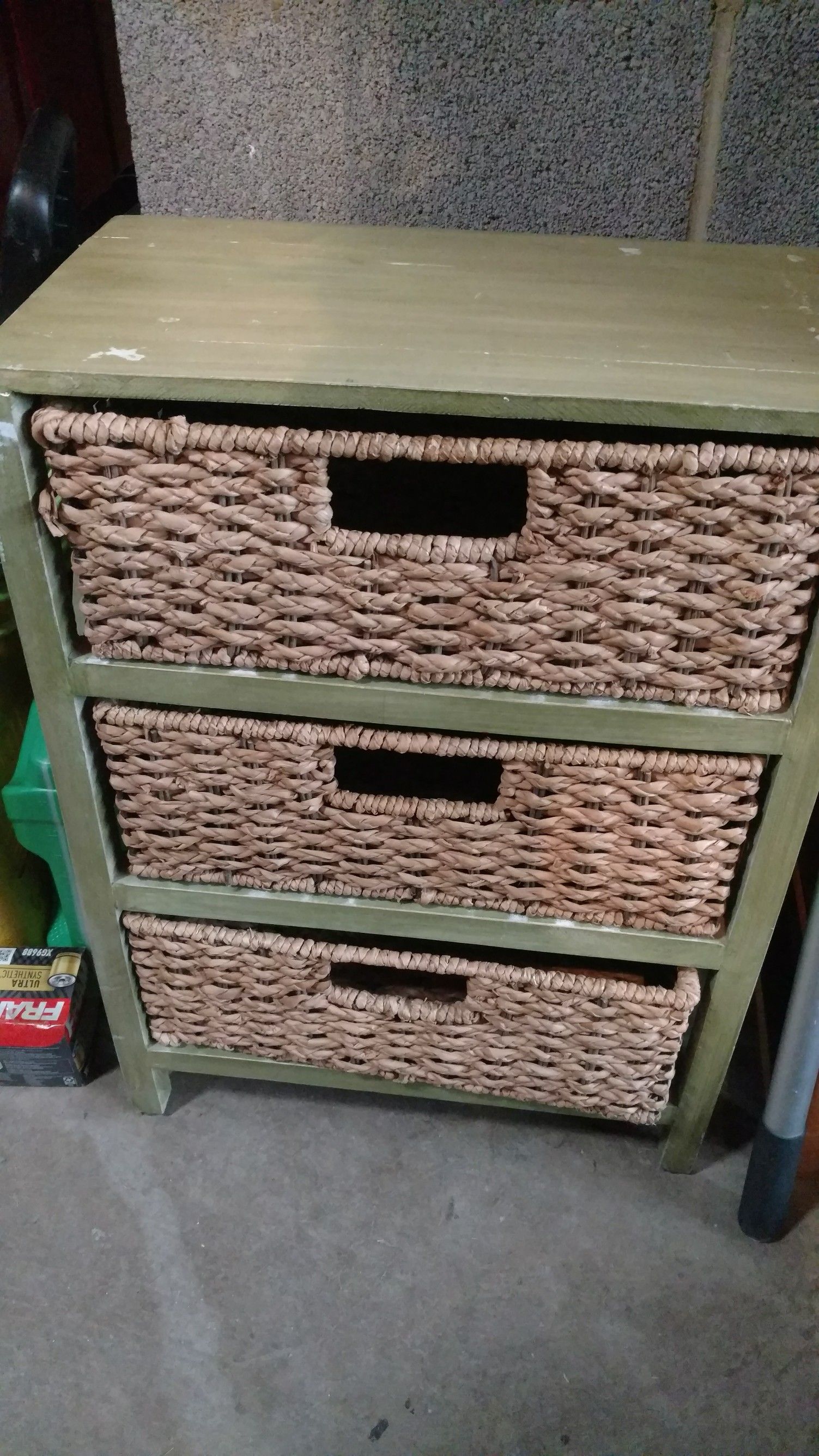 Lite Green Three Wicker Basket Drawers/Stand