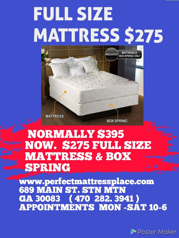 FULL SET MATTRESS AND BOX SPRING $275 SAME DAY DELIVERY 