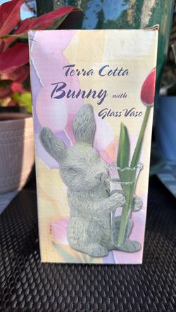 Terra Cotta Bunny with glass vase