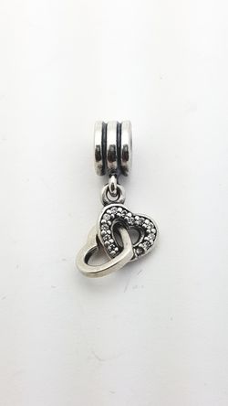 Authentic Pandora Double Heart w/stones Dangle Charm 925 ALE