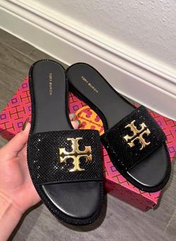 Tory Burch Black logo Slides