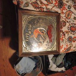 Miller High Life Framed 14" X 14" Mirror Sign Girl On The Moon Stars