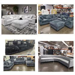 Brand NEW 11x11ft SECTIONAL, COUCHES,PAISLEY  LIGTH  GREY  VELVET SILVER, PAISLEY GUNMENTAL, SECTIONAL  BLACK PAISLEY FABRIC Sofa ,COUCH,  4pc