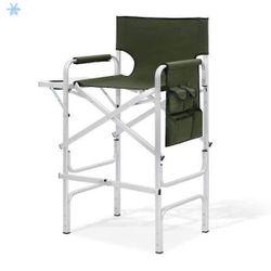 New MoNiBloom Green Aluminum Foldable Tall Camping Fishing Chair w/ Cup Holder Tray & Storage