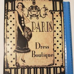 French Country Metal Paris Sign Wall Decor Womens Dress Boutique 12.5x9.5”.