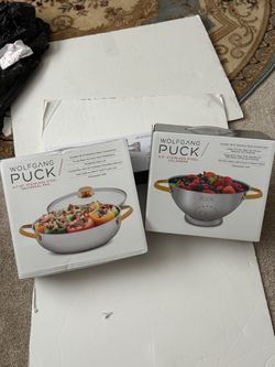 New Wolfgang Puck 9.5 Colander and a 4.7 stainless steel Universal Pan