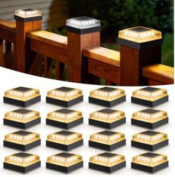 Solar Post Cap Lights for 4x4 Wood/Vinyl Posts 16-Pack, Black