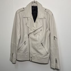 ASOS Off-White Leather Biker Jacket real leather zipper jacket asymmetrical
