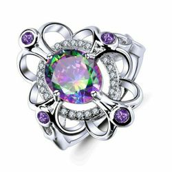 (Shipped Only) Topaz & Amethyst Gemstone 925 Silver Ring Size 6-13