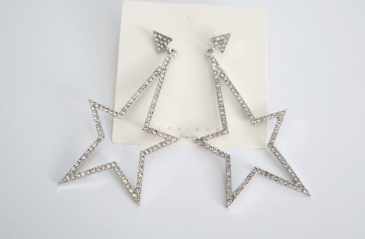 Silver Big Crystal Rick Star Earrings