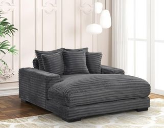 Brand New Brand New Modern Plush Corduroy Chaise Sofa with USB Charger and Cup Holder