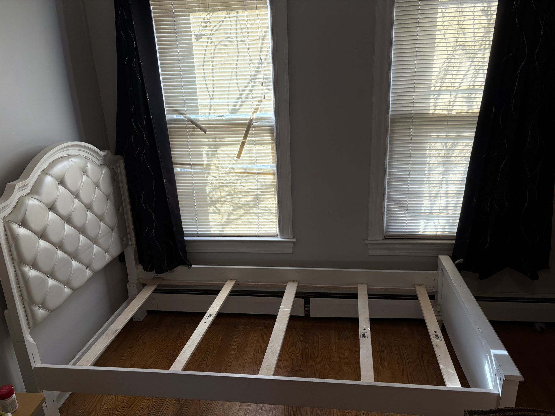 Twin bed frame and matching dresser with mirror attachment