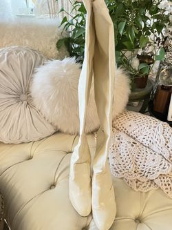 Off White Vinyl Gogo Boots Above The Knee