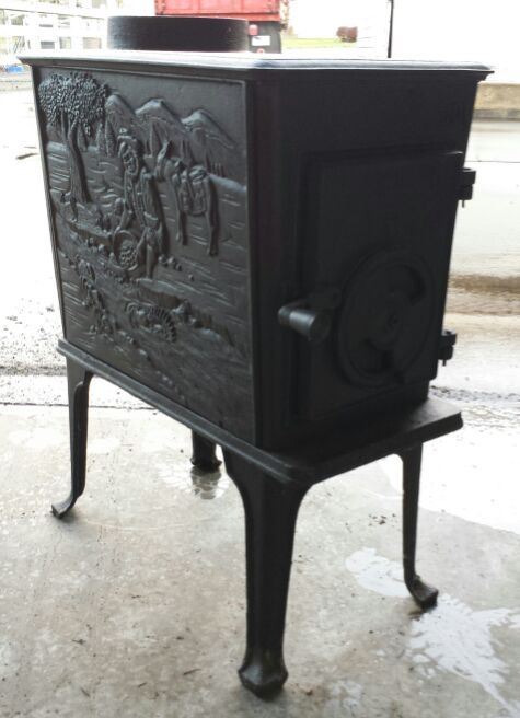 Wood Stove with Gold Mining Scene!