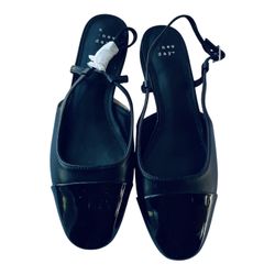 a new day Black NWT Patent Cap-Toe Slingback Flats 6/5