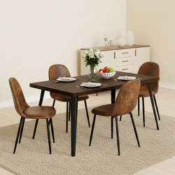 Homy Casa Stan 63" Dining Table Set with 4 Sunflower Suede Brown Dining Chairs