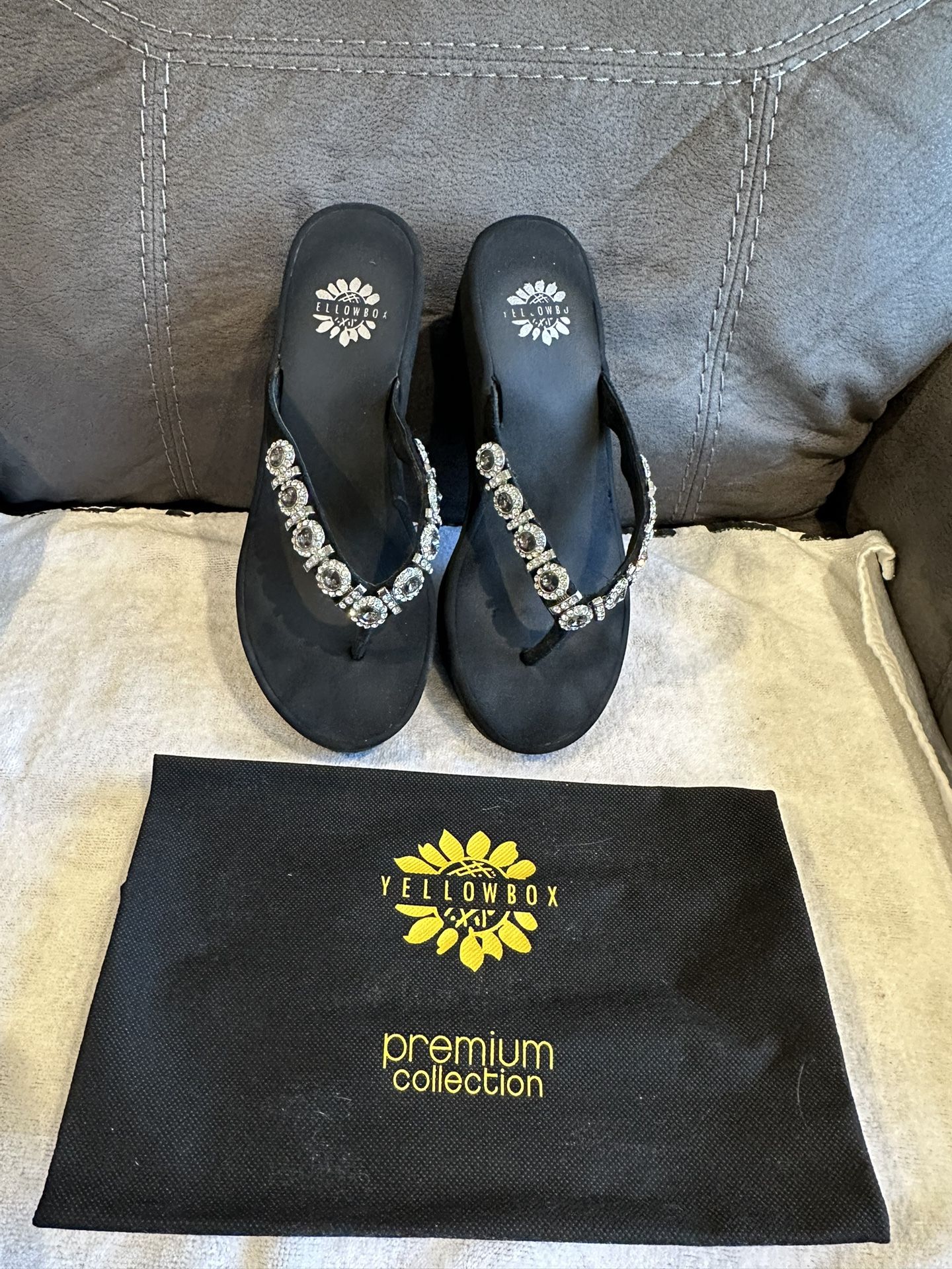 Women’s Yellow Box Wedge Sandals With Rhinestones