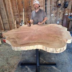 Big Round Custom Made Redwood Table. Bar Height