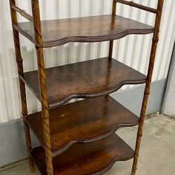 Antique 1800’s Victorian ball & stick w/ scalloped shelves tortoise bamboo étagère