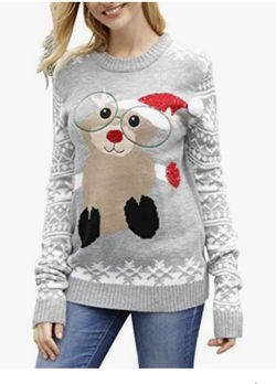 Women's Cute Funny Ugly Christmas Sweater Snowflake Reindeer Holiday Knit Sweater Pullover