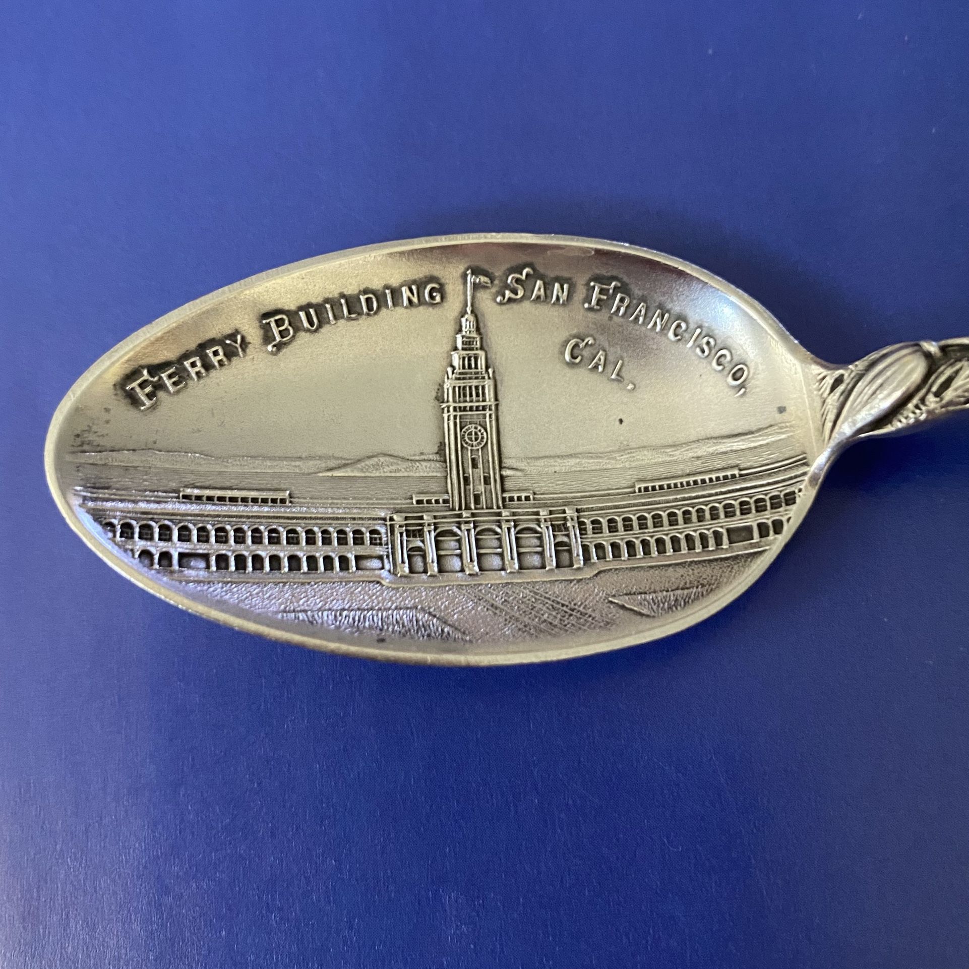 Sterling Silver Souvenir Spoon San Francisco Ferry Building Eagle California Poppy