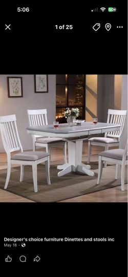 White Wood grey top dining Table and 4 Chairs Set