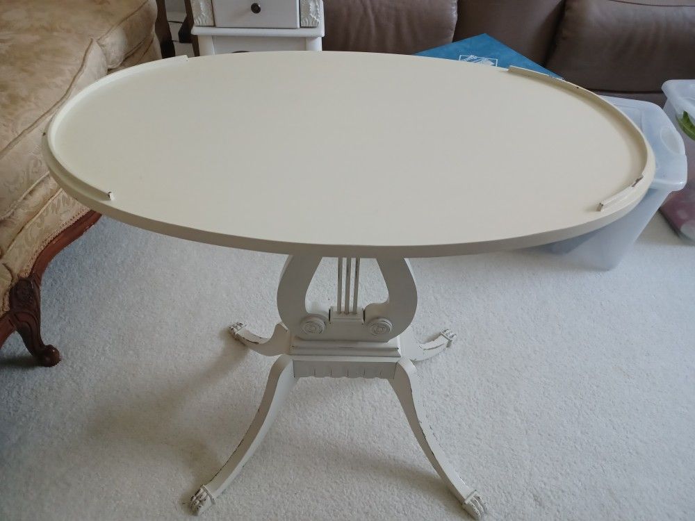 Vintage Distressed Off White Lyre Harp Table