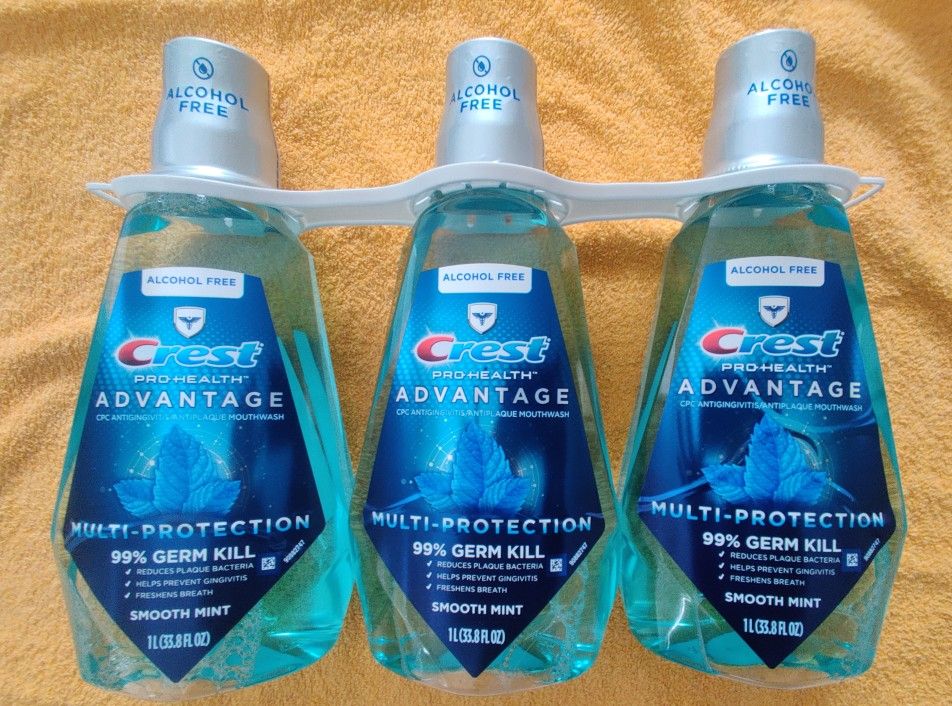 Crest Pro-Health Advantage Alcohol-Free Mouthwash, Smooth Mint – 3 x 1L (33.8 fl oz) Bottles – Brand New Costco Pack
