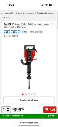 Bauer 35lb Demolition hammer $250