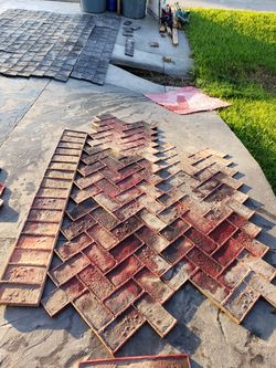 Herringbone stamp pattern concrete