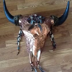 Original Buffalo Skull Head With Copper Sheeting 