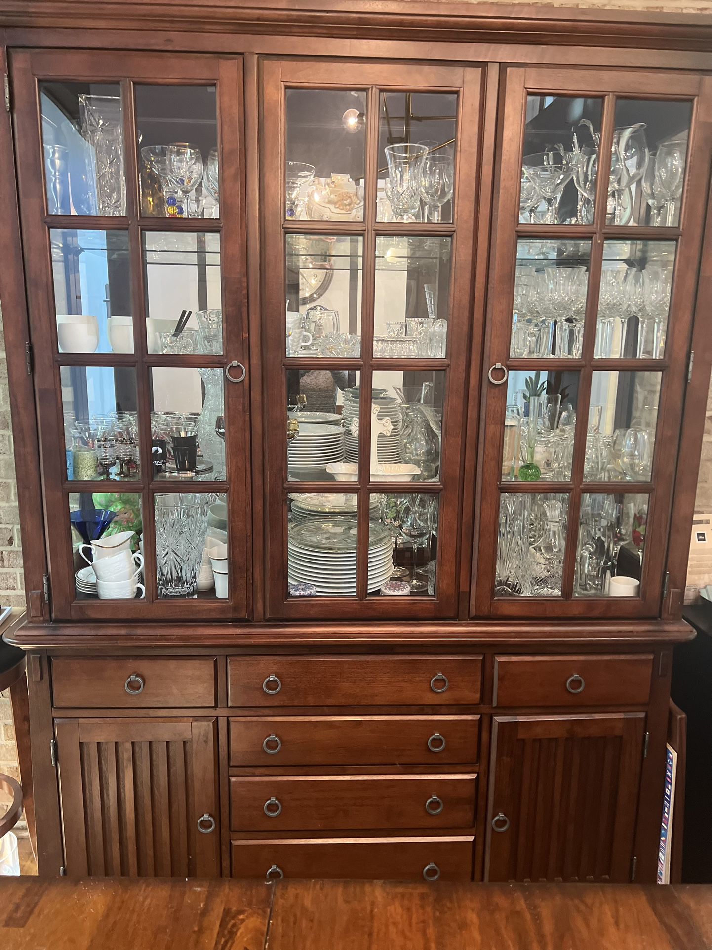 Pub Style Table With 8 Chairs And Matching Hutch