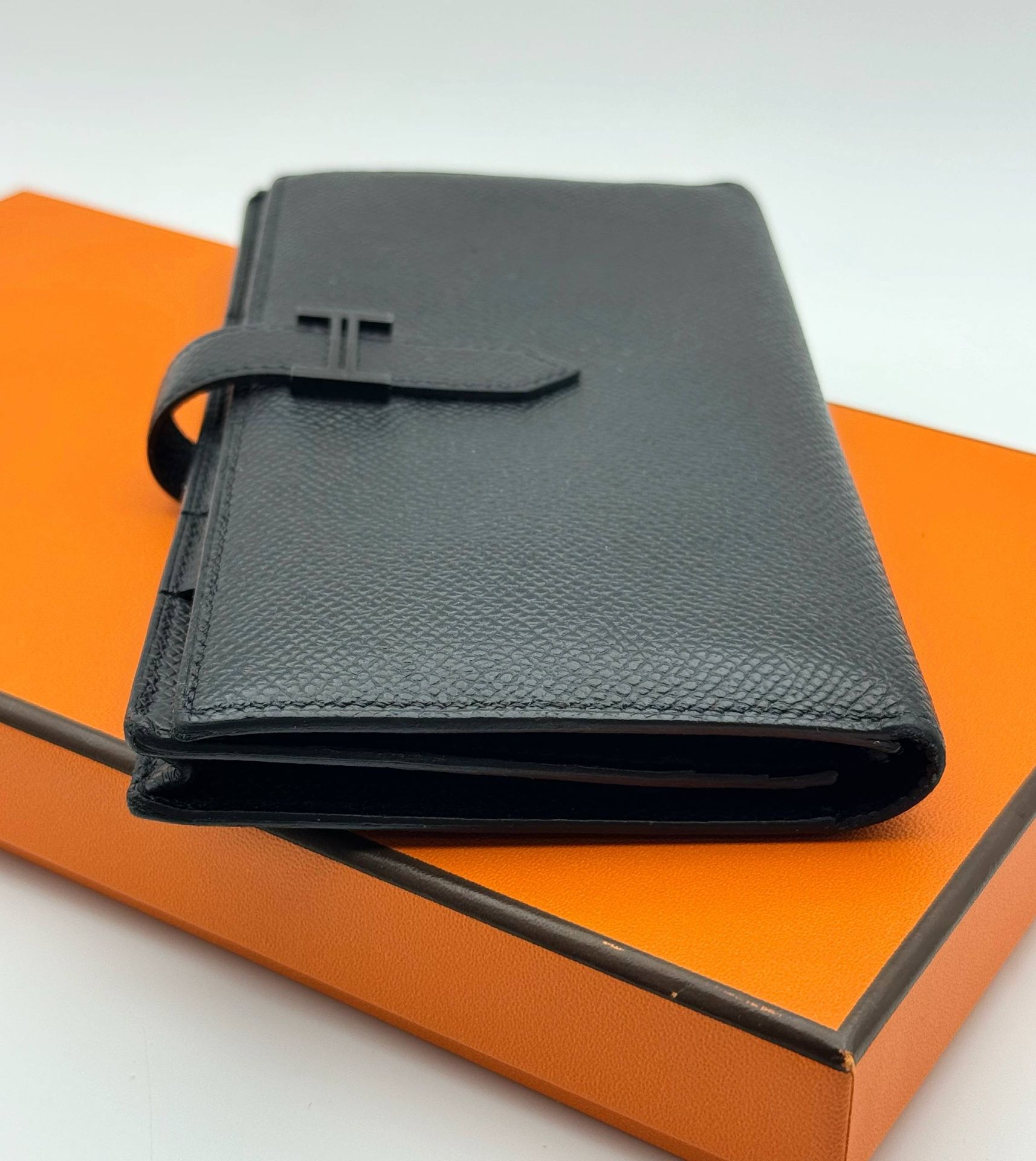 Hermes Bearn Soufflet Bifold Long Wallet Epsom Noir Black France Box
