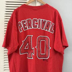 Vintage Troy Percival #40 Anaheim Angels MLB Baseball Red Jersey T-Shirt Short Size XL